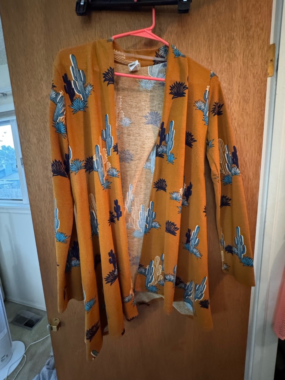 Open-Front Mustard Cactus Print Cardigan Sweater